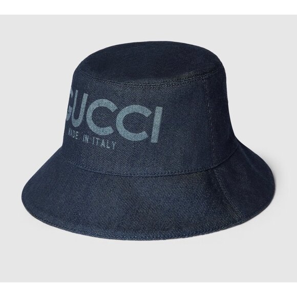 Gucci Lasered Denim Bucket Hat Dark Blue L 803042 - Picture 1 of 12